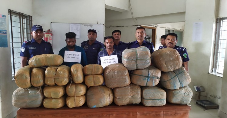 নরসিংদীর শিবপুরে কাভার্ড ভ্যানে তল্লাশী চালিয়ে ৬০ কেজি গাঁজাসহ দুইজনকে আটক