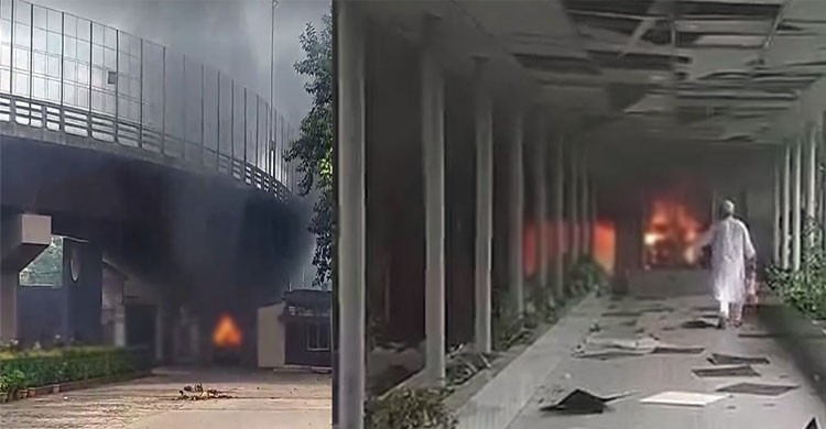 বিটিভি ভবনে আগুন ও ভাঙচুর