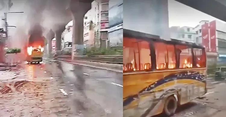 মিরপুরে বাসে আগুন, চালক-সহকারীকে পিটিয়ে নামাল দুর্বৃত্তরা
