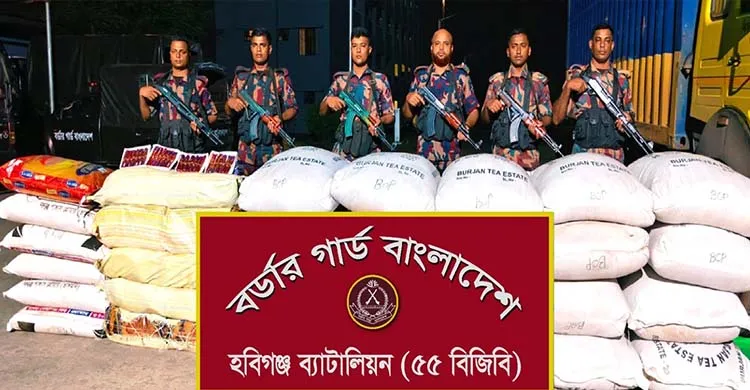 হবিগঞ্জে বিজিবির পৃথক অভিযানে ১ কোটি ২০ লাখ টাকার ভারতীয় পণ্য জব্দ